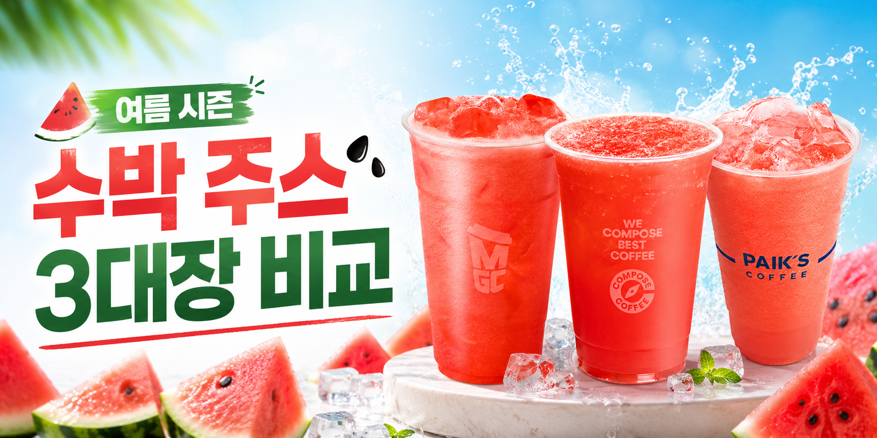 여름 시즌 수박 주스 총정리 : 메가·빽다방·컴포즈 3곳 비교